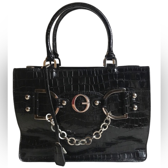 Guess Bags Vintage Guess Bag Purse Handbag Black Silver Patent